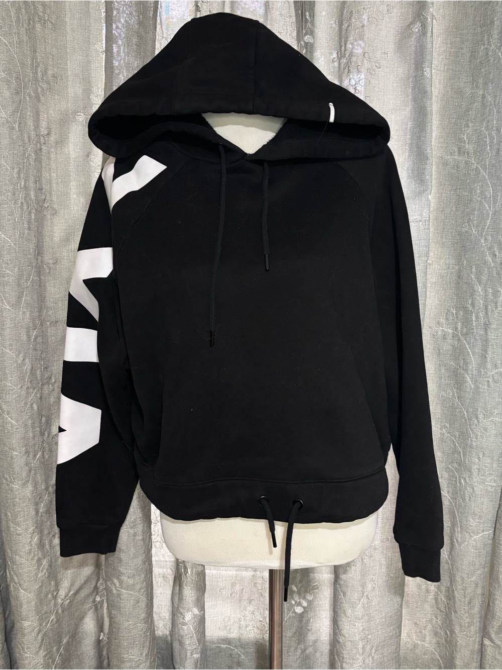 ZYIA Black Hoodie with White Sleeve Graphic